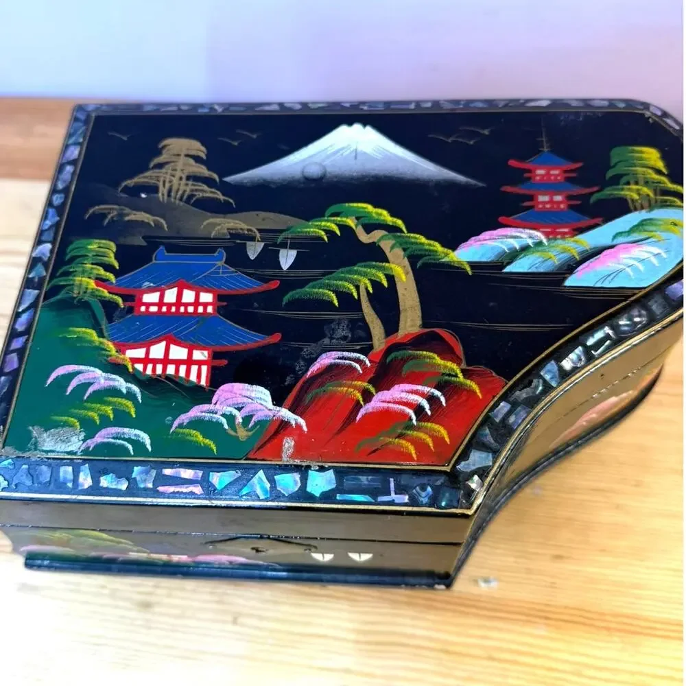 Vintage Japan Piano Musical Jewelry Box Mother of Pearl Inlay Works